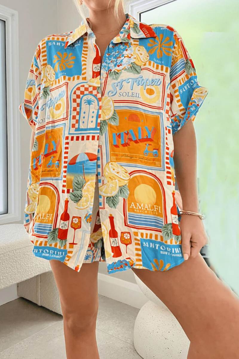 Sun Lounger Loose Patterned Shirt Shorts Set
