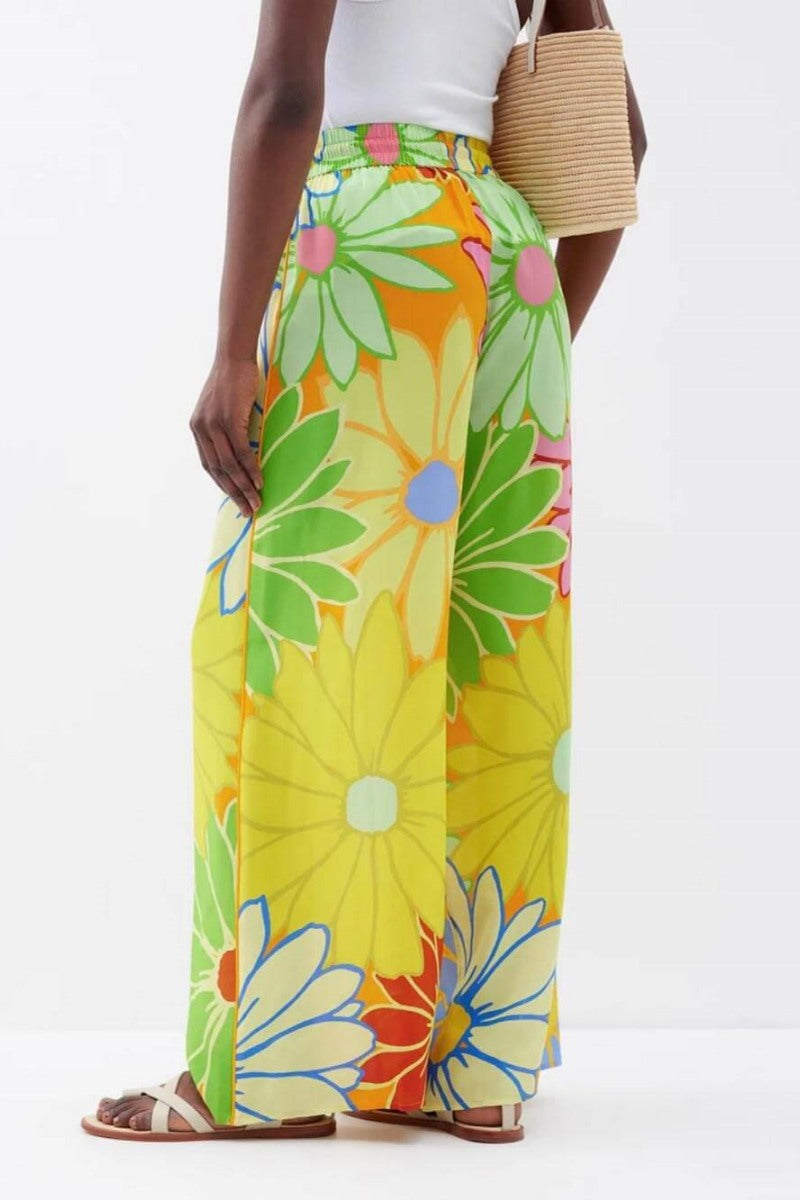 Fashion Flower Print Loose Wide-Leg Pant-Set