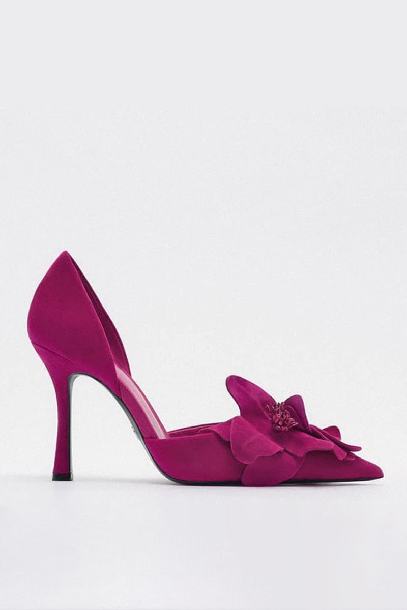 Modern Flower Embellished Pointed High Heels