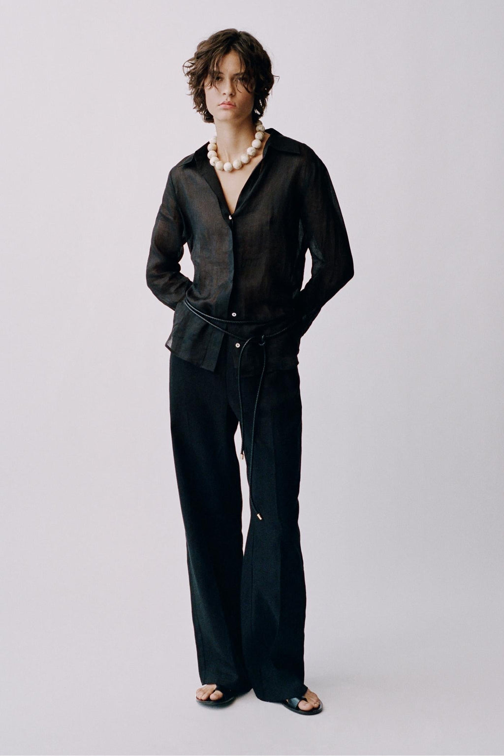 Straight-Fit Linen Trousers With Bow