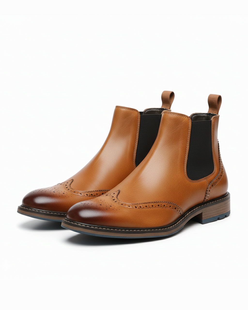 Burnished Leather Brogue Boots with Wingtip Brogue Detail