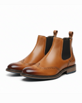 Burnished Leather Brogue Boots with Wingtip Brogue Detail