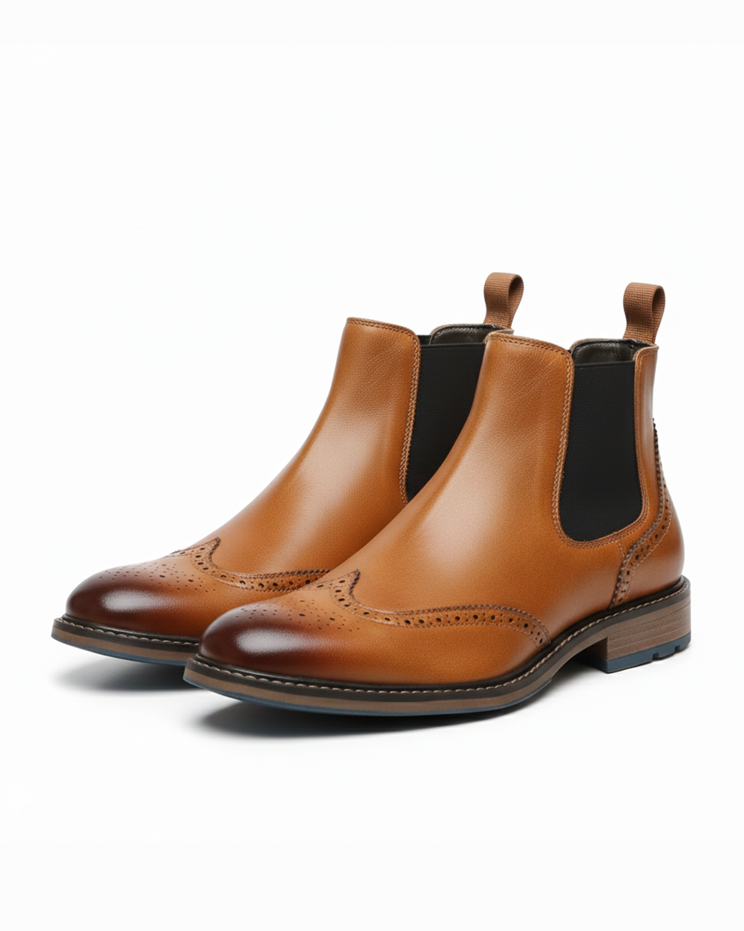 Burnished Leather Brogue Boots with Wingtip Brogue Detail