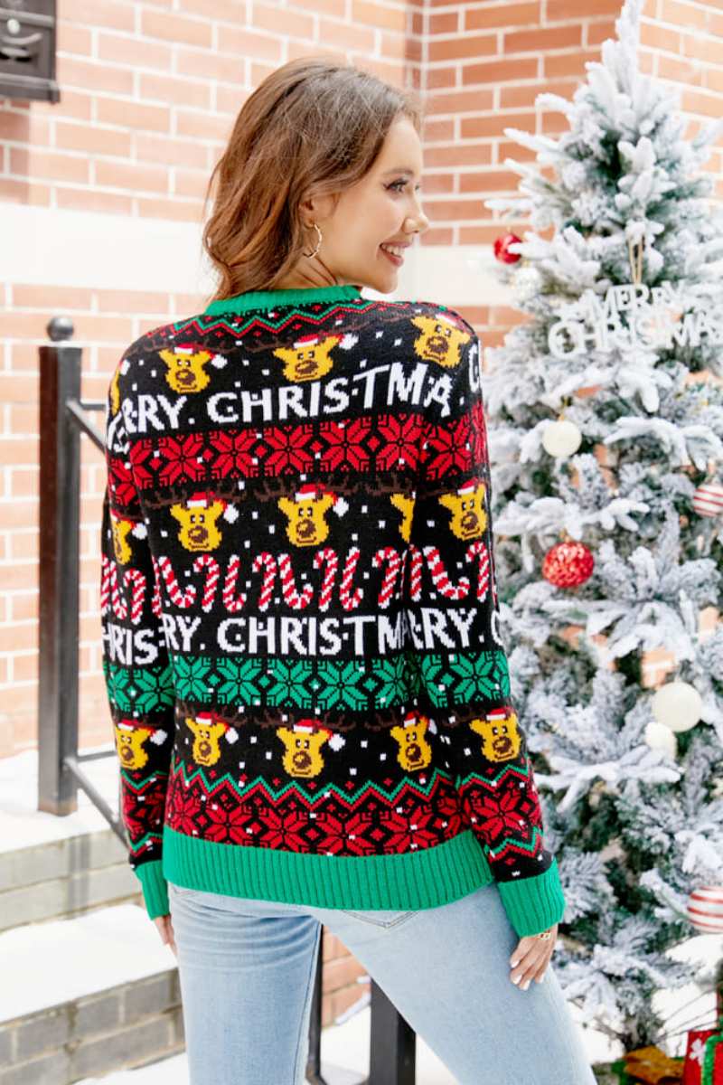 Modern Christmas Cartoon Reindeer Knit Sweater