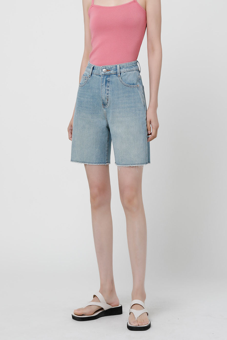 High-Waisted Stretch Denim Shorts