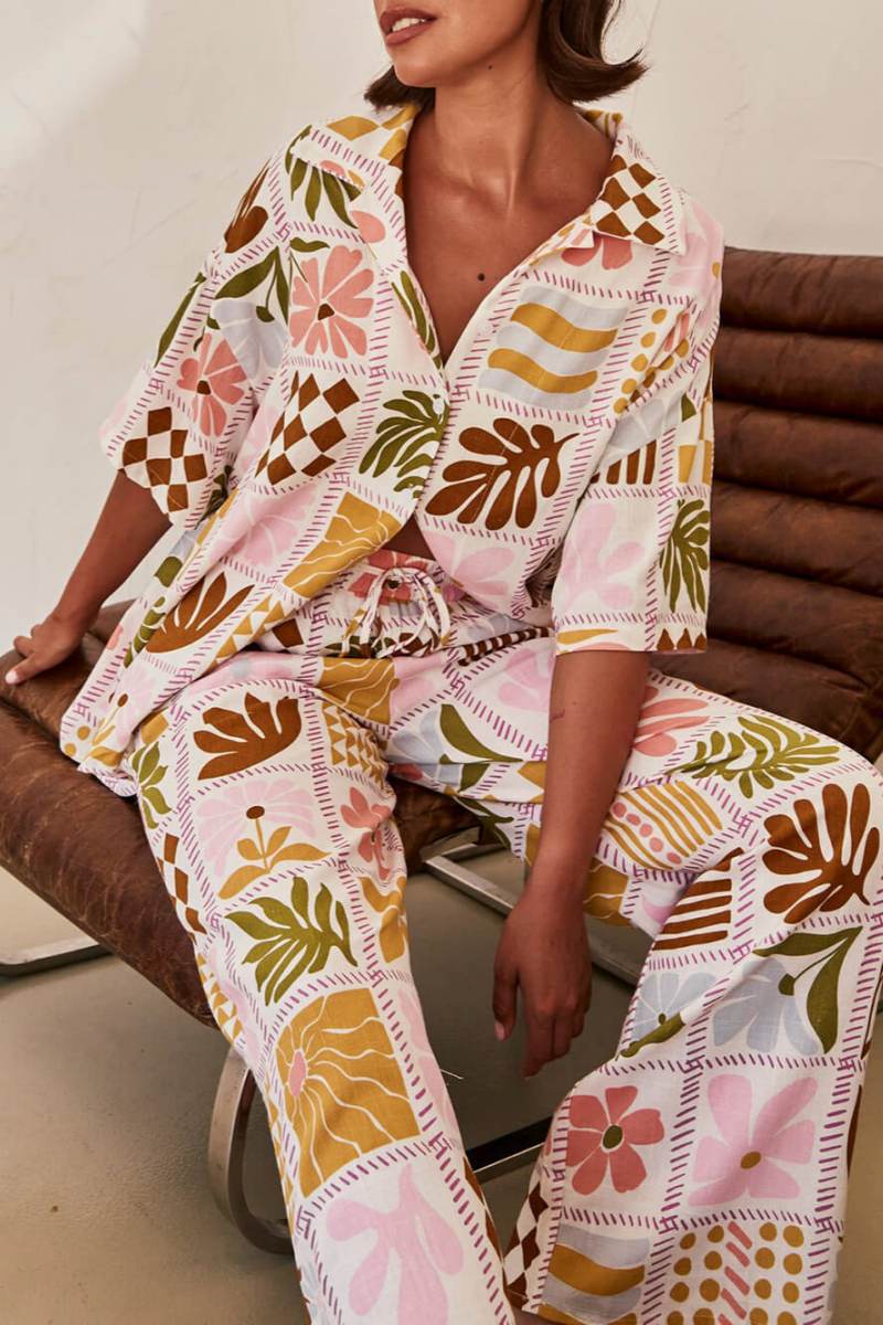 Sophisticated Loose-Fitting Distinctive Patterned Two-Pieces Set