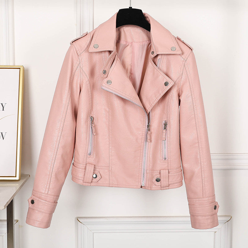 Black Leather Jacket with Lapels and Fitted Cut