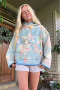 Colorful Flower Patchwork Print Quilted Hoodie