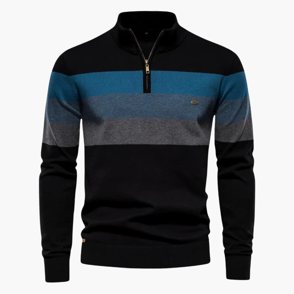 Denim Sweater with Stand Collar