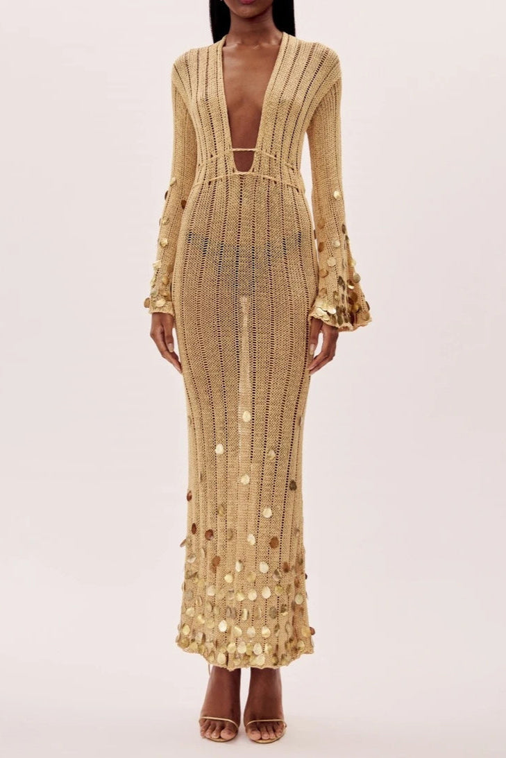 Dolly Gold Knit Maxi-Length Dress