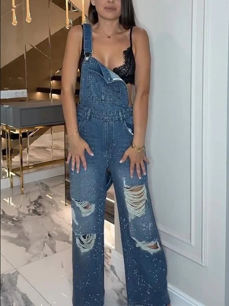 Modern Ripped Denim Overalls