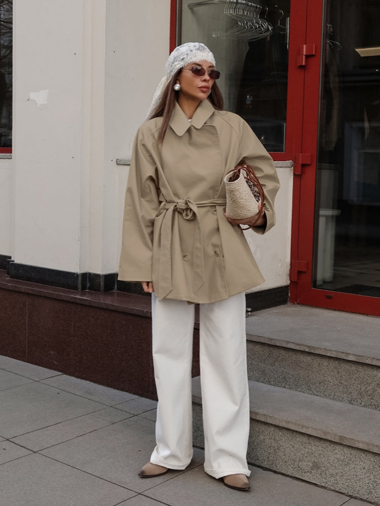 Coat with Lapel Collar and Belt