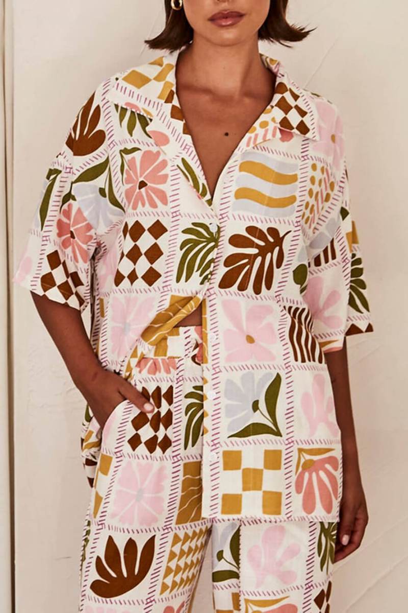 Sophisticated Loose-Fitting Distinctive Patterned Two-Pieces Set