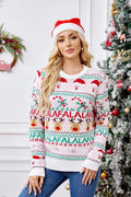 Loose-Fit Crew Neck Christmas Cartoon Knit Sweater - Pink