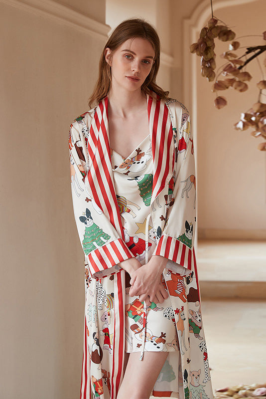 Coordinated Christmas Dog Print Robe Set