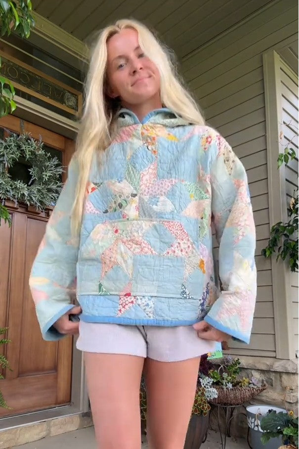 Colorful Flower Patchwork Print Quilted Hoodie