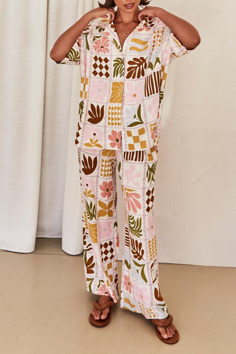 Sophisticated Loose-Fitting Distinctive Patterned Two-Pieces Set