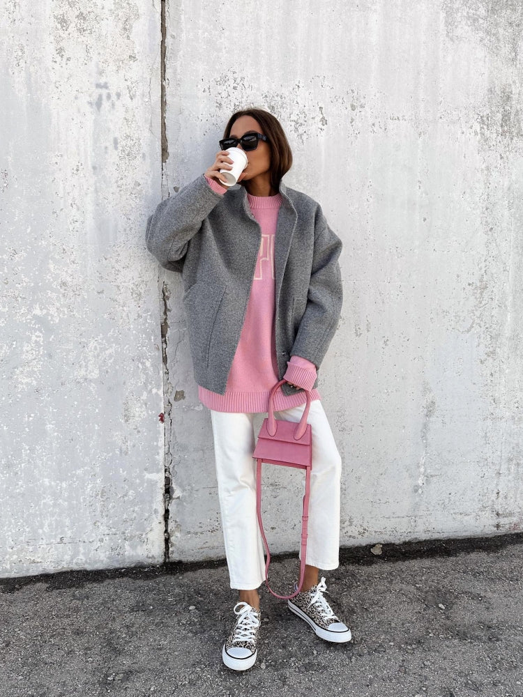 Lightweight Jacket with Plaid and Stand Collar