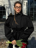Coat with Lapel Collar, Button Closure and a Belt