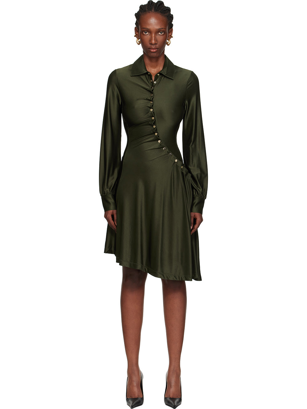 Asymmetric Satin Shirt Midi-Length Dress