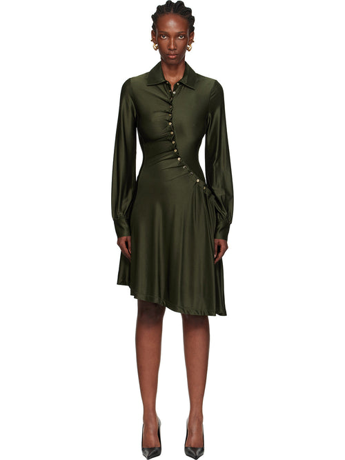Asymmetric Satin Shirt Midi-Length Dress