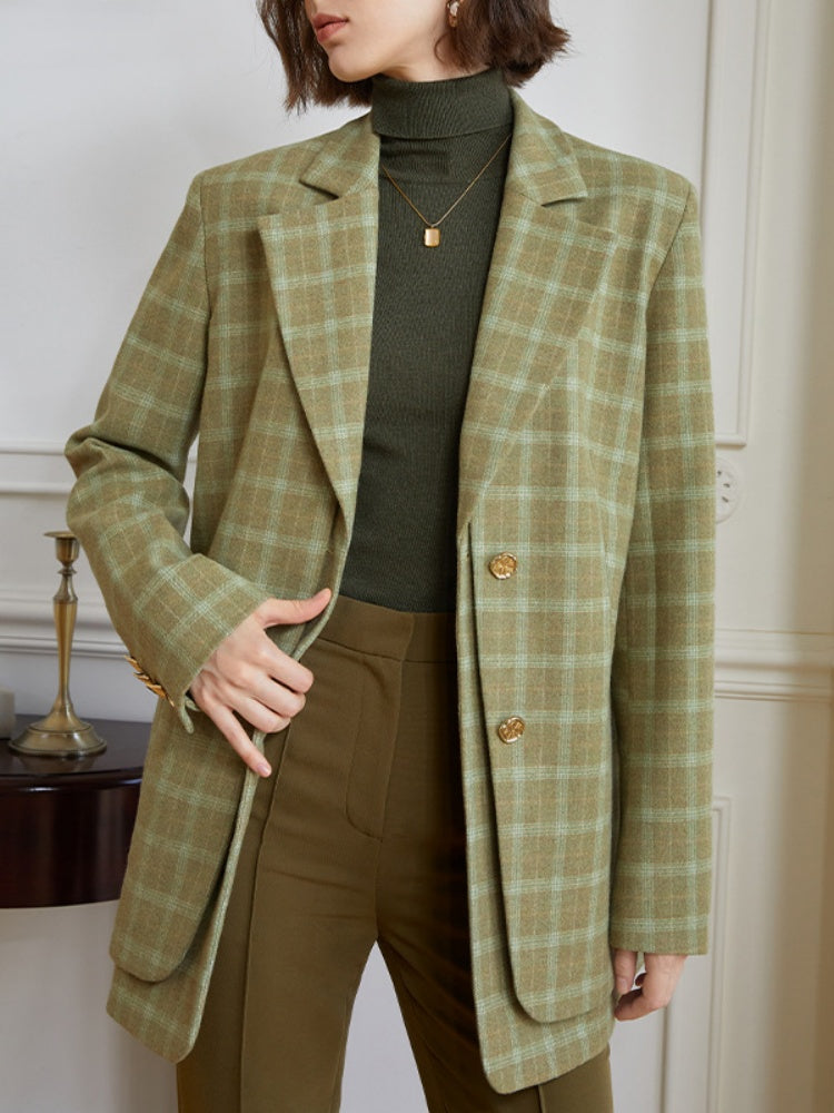 Blazer with Plaid and Relaxed Fit
