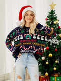 Crew Neck Sequin Sweater - Snowman & Christmas Tree