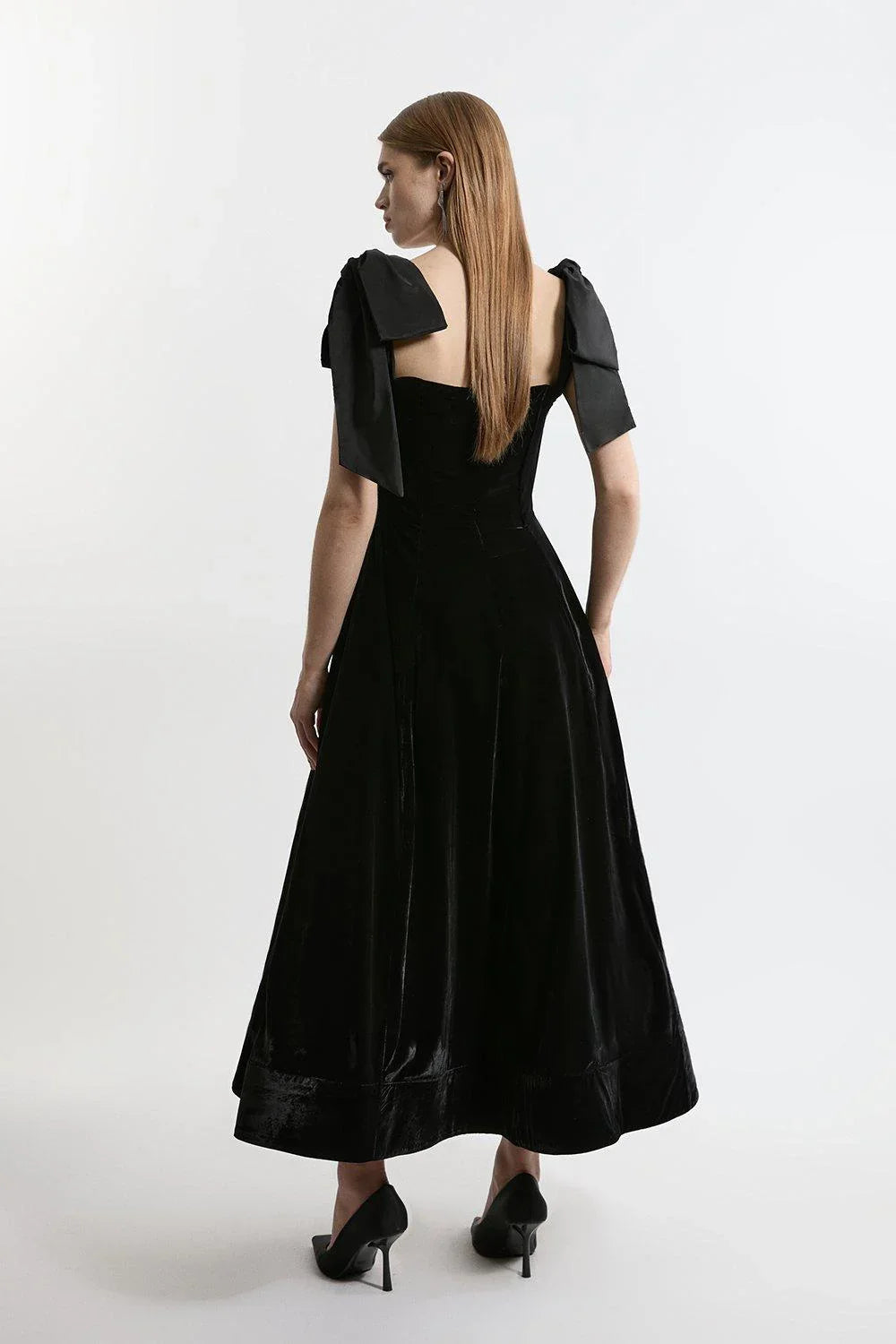Velvet Strapless Bow Midi-Length Dress