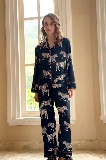 Coordinated Blue Zebra Print Pajama Set