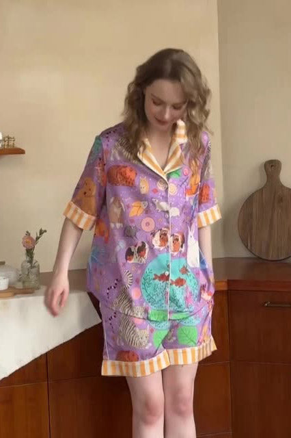 Coordinated Guinea Pig and Fish Shorts Pajama Set