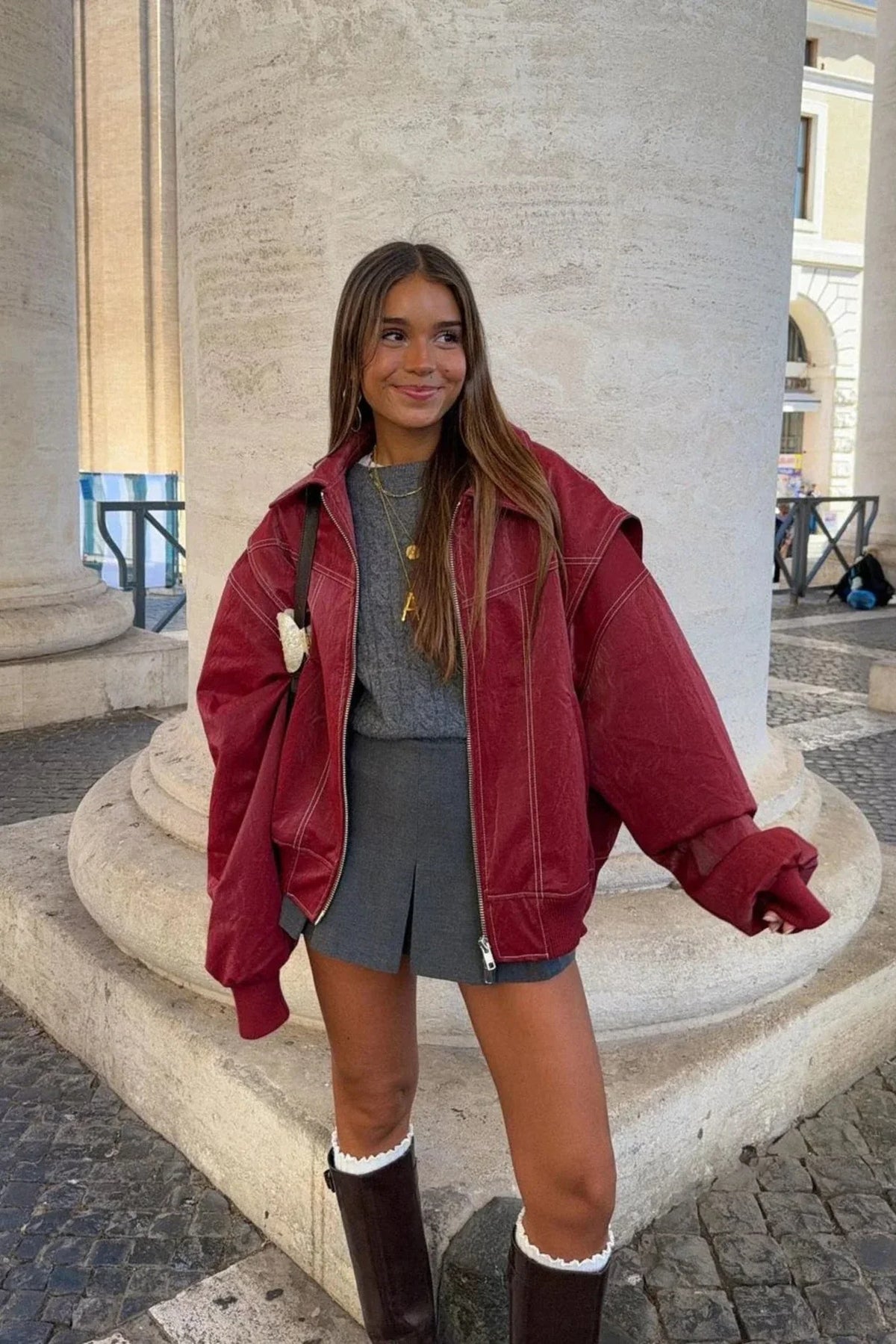 Relaxed Street Solid Patchwork Zipper Turndown Collar Outerwear
