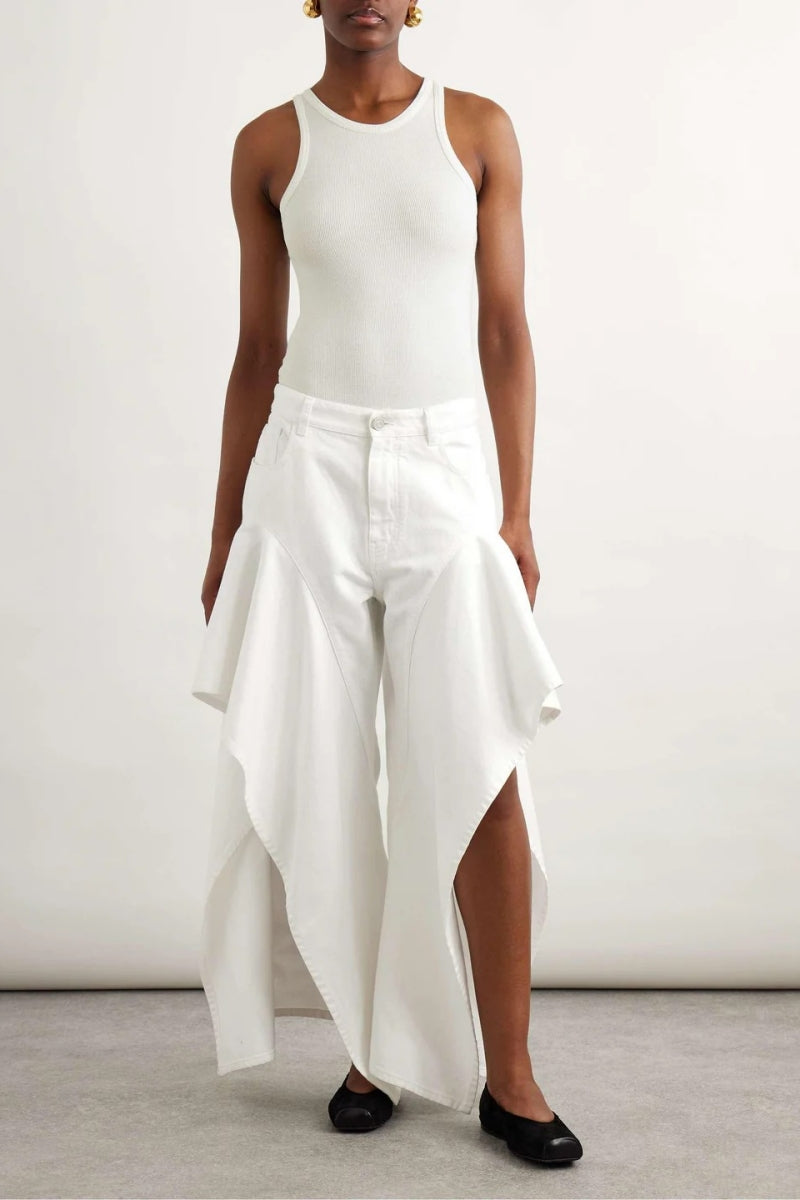 Modern Ruffled Mid-Rise Wide-Leg Jeans