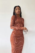 Edgy Swirl Sheer Midi-Length Dress