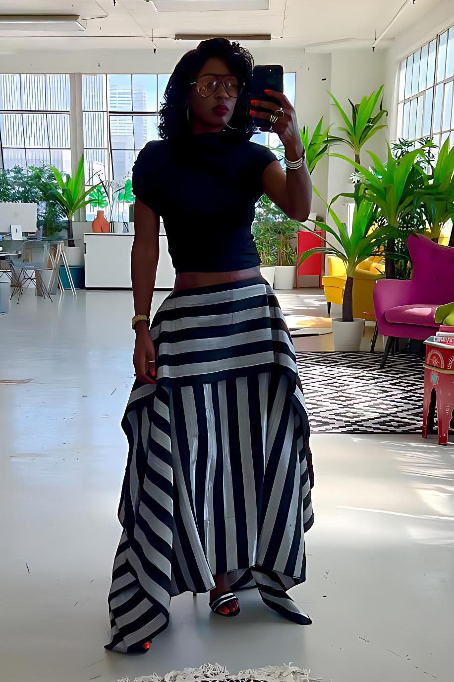 Layered Striped High-Waisted Skirt