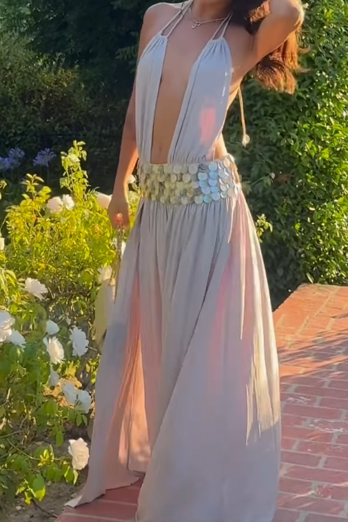 Shining Sexy Halter Neck Hollow Sequins Maxi-Length Dress
