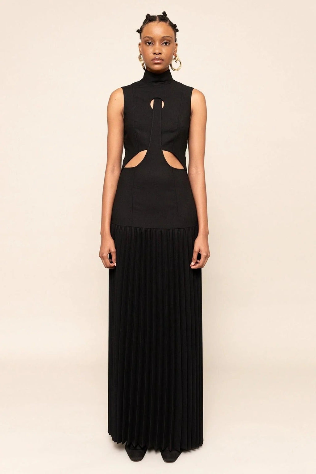Pleated Cut-Out Maxi-Length Dress