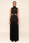 Pleated Cut-Out Maxi-Length Dress