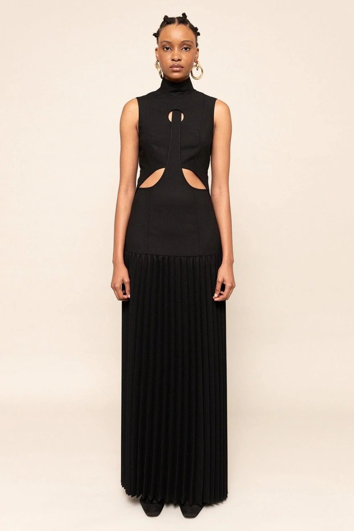 Pleated Cut-Out Maxi-Length Dress
