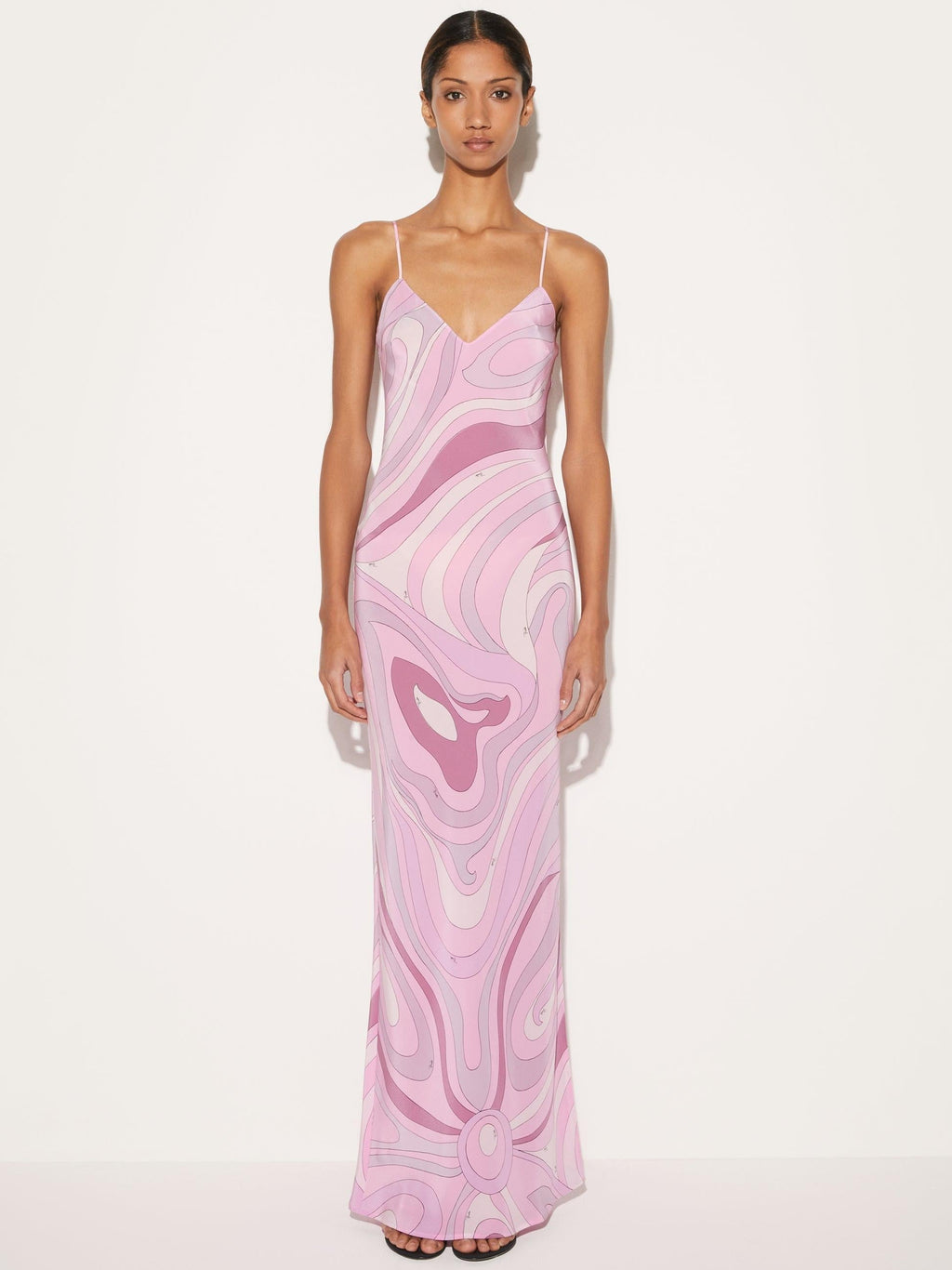 Marmo Patterned Satin Maxi-Length Dress