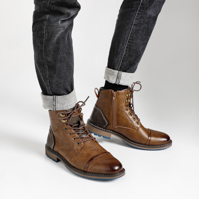 Cowhide Leather Boots with Side Zipper