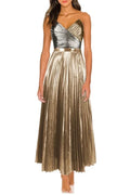Cut-Out Gold Patchwork One-Piece Skirt Set