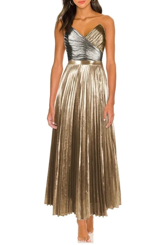 Cut-Out Gold Patchwork One-Piece Skirt Set