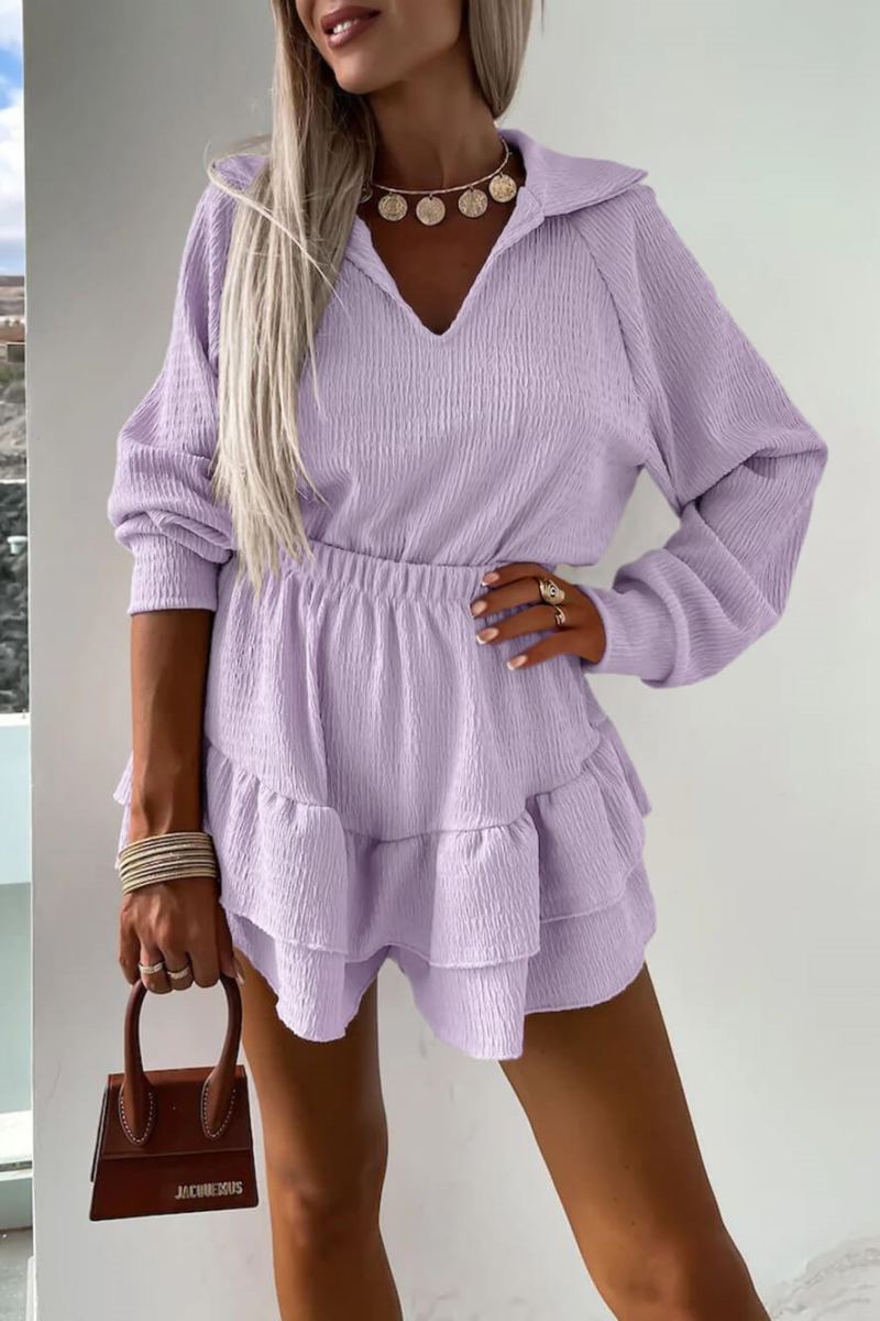 Coordinated V-Neck Women's Shirt And Flared Skort Two-Piece Set