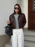 Faux Leather Jacket with Fitted Cut, Lapel Collar and Zipper