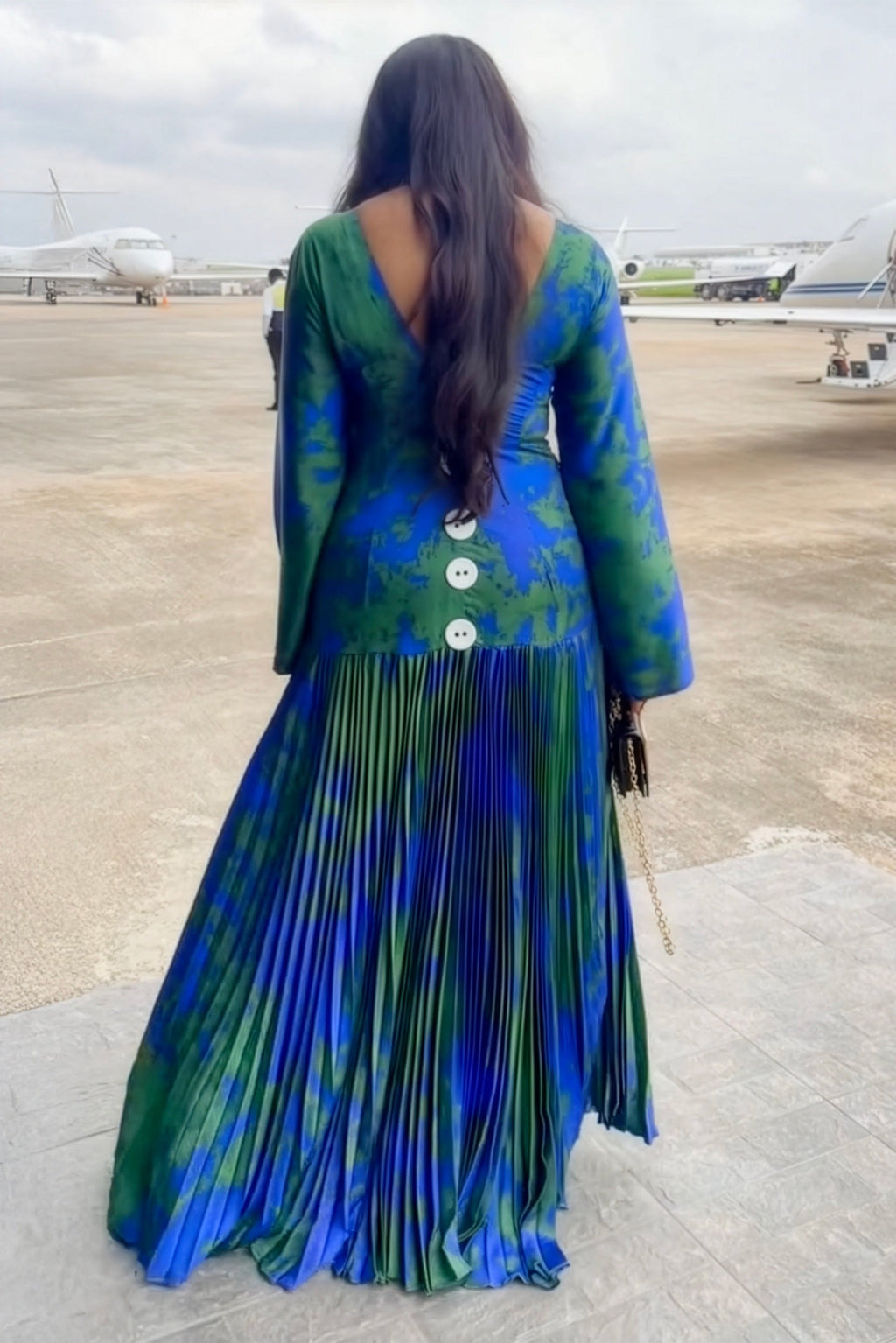 Aurora Pleated Maxi-Length Dress
