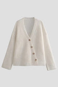 Relaxed Street Solid Buttons Pleated V-Neck Outerwear