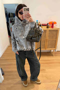 Gray Bandana Patterned Knit Cardigan