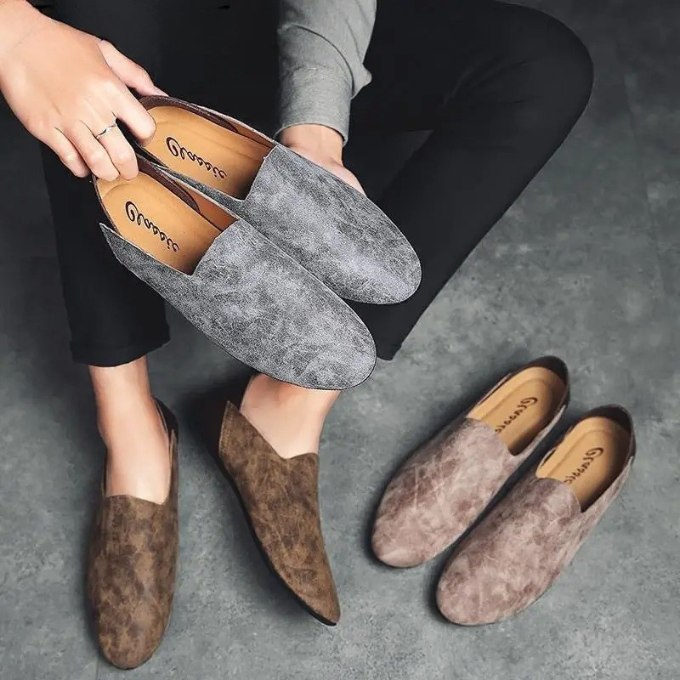 Distressed Leather Loafers with Broken-In Comfort