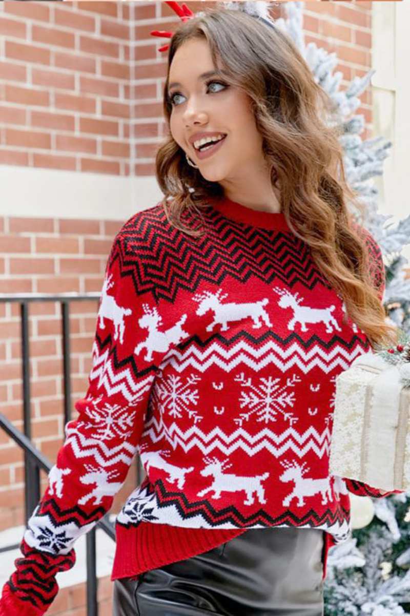 Striped Christmas Reindeer Knitted Knit Sweater