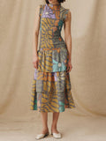 Multicolor Botanical Print Midi-Length Dress